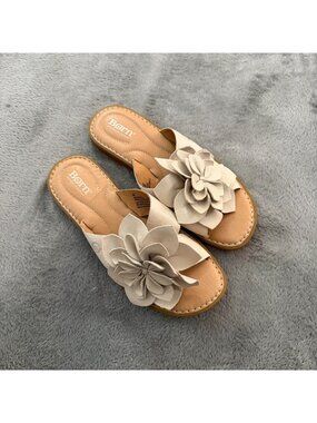 Born Hibiscus Slide Sandals Flower Womens size 8 Comfort Shoes Leather